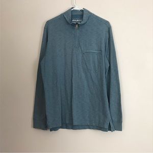Eddie Bauer Men Sz Medium Quarter Zip Blue Long Sleeve Pull Over Top Lightweight
